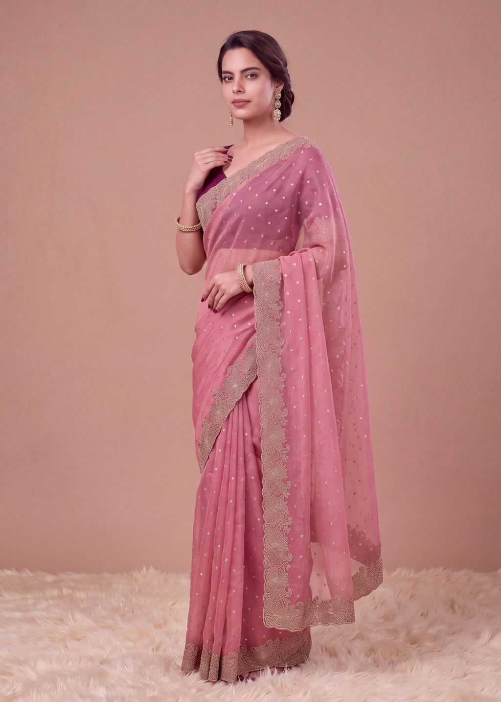 Beautiful NC Moss Butti Embroidered Saree