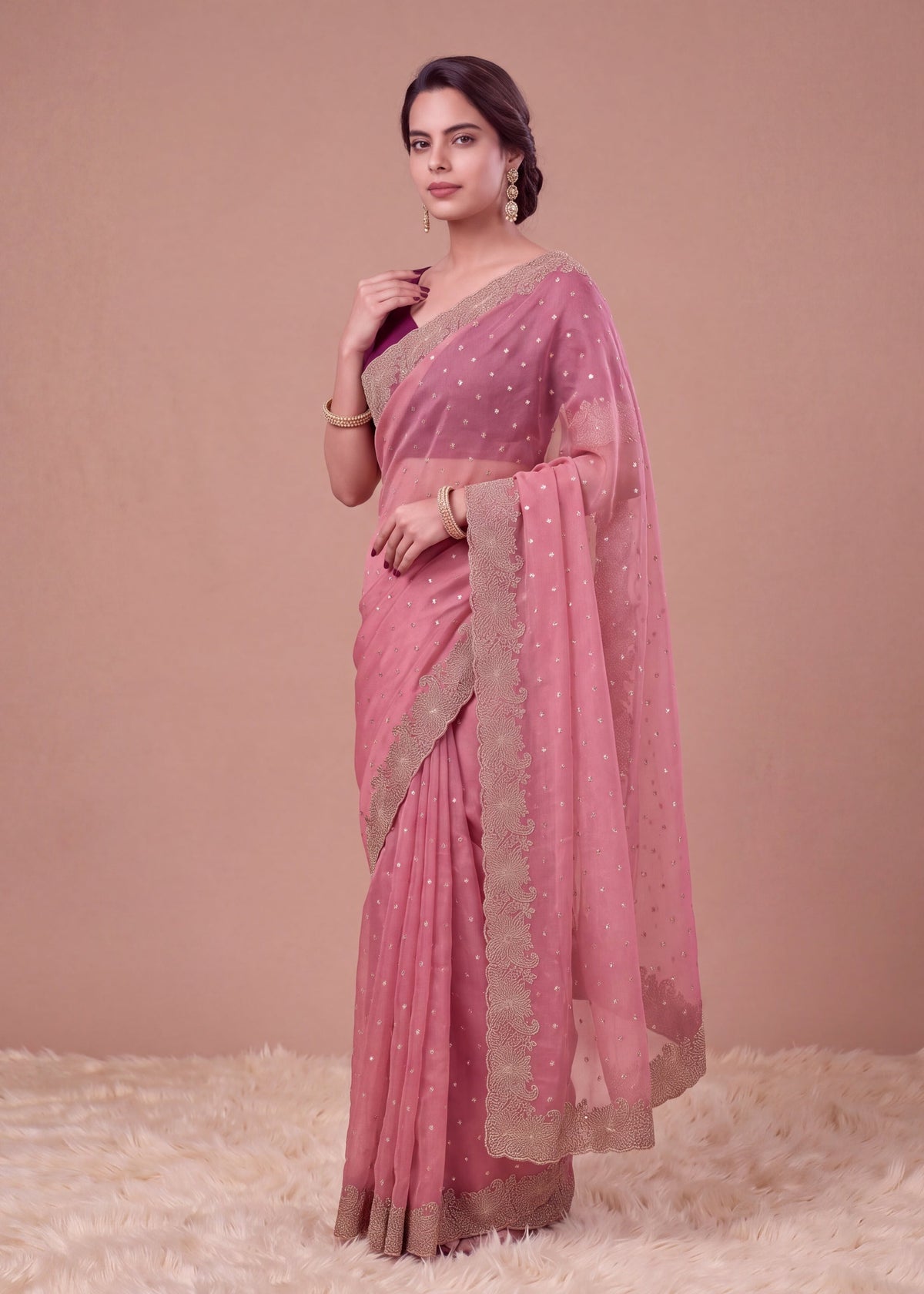 Beautiful NC Moss Butti Embroidered Saree