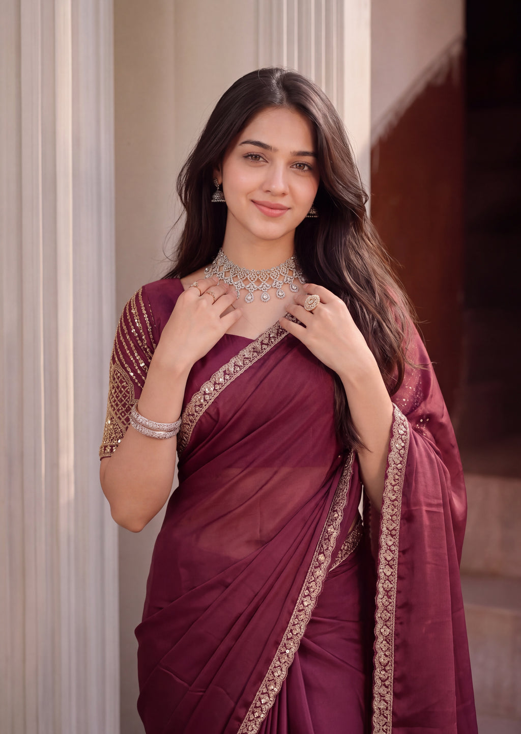 Floral Sequin Border Elegant Rangoli Saree