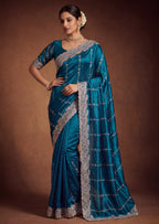 Royal Satin Striped Embroidery Designer Saree