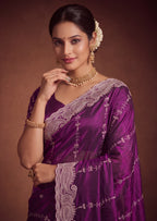 Royal Satin Striped Embroidery Designer Saree