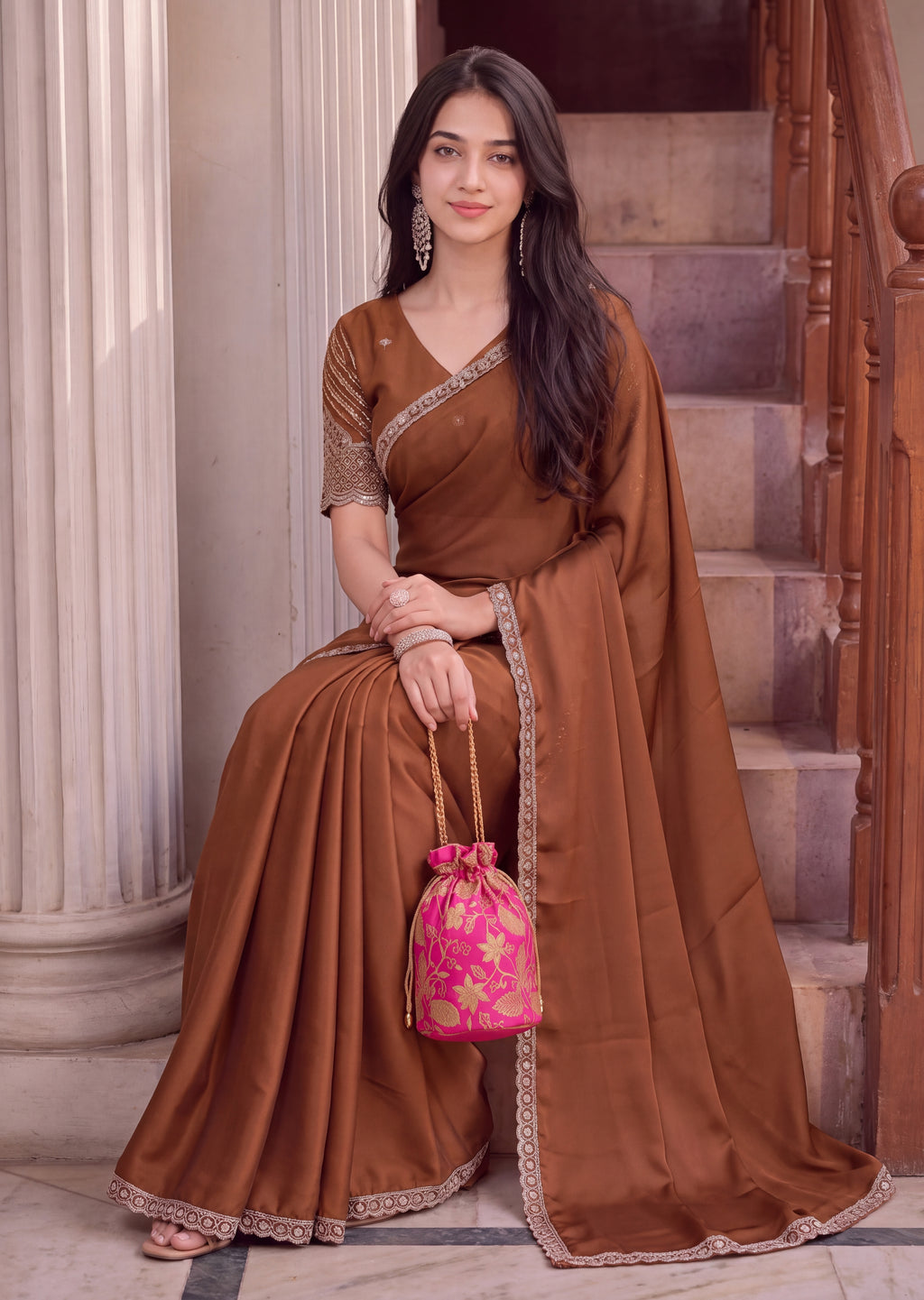 Floral Sequin Border Elegant Rangoli Saree