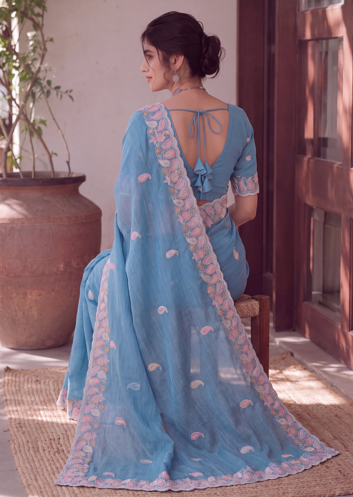 Designer Two-Tone Crunchy Tissue Saree