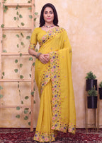 Floral Embroidery Two-Tone Crunchy Tissue Saree