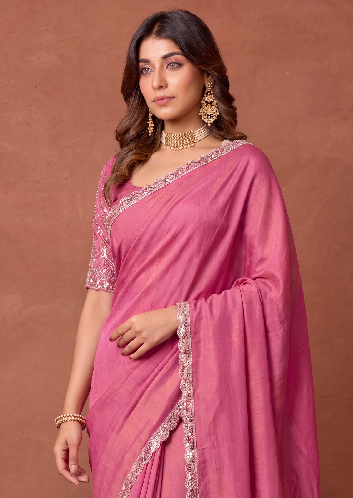 Designer NC Vichitra Embroidered Border Saree