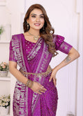Kanchi Zari Border Satin Silk Bandhej Print Saree