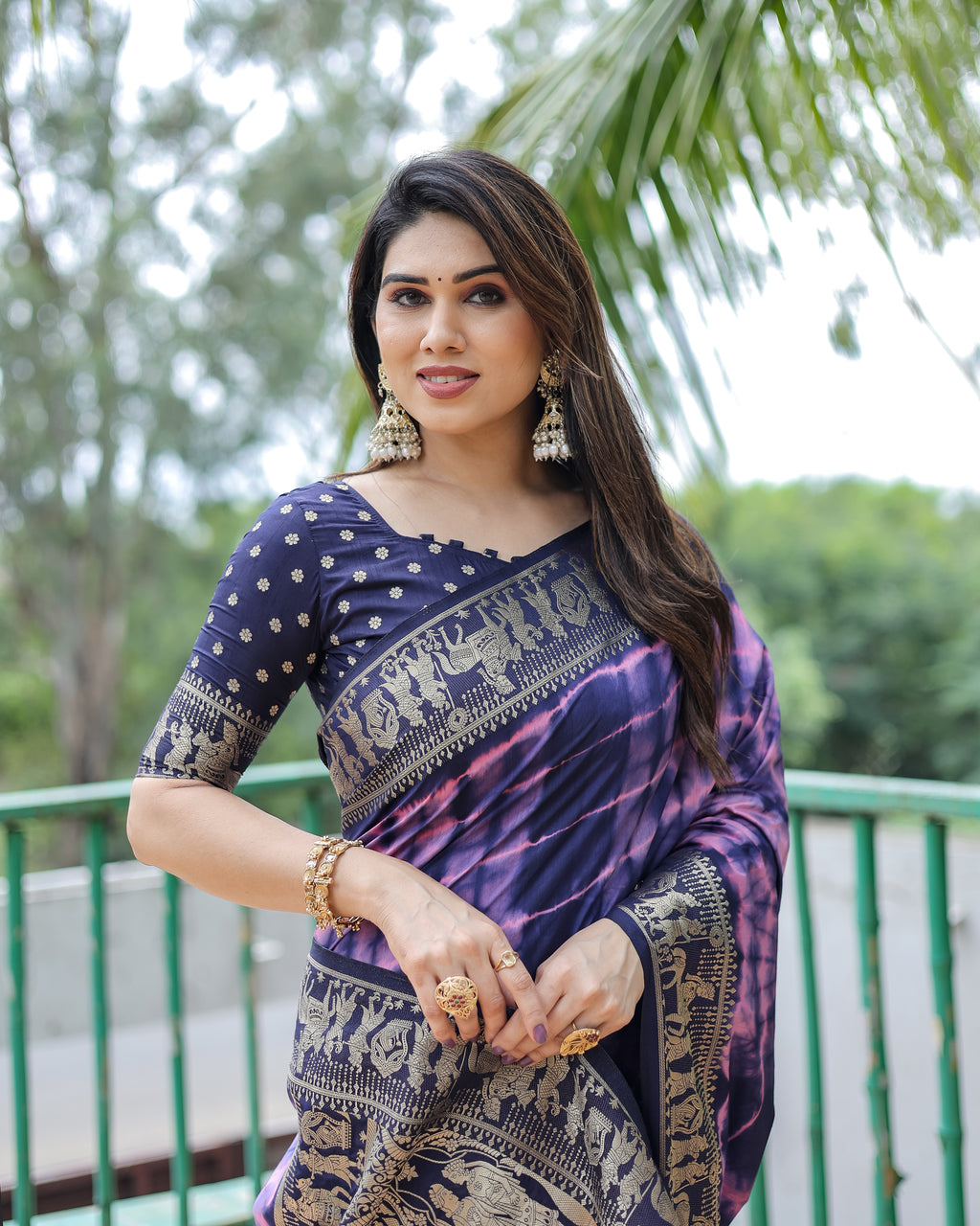 Traditional Printed Border Dola Silk Saree