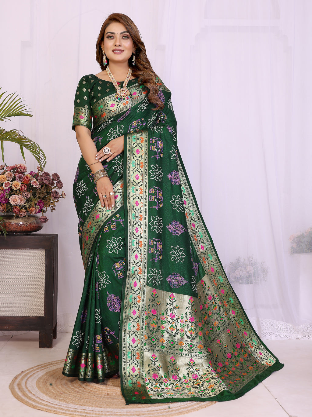 Stylist Lightweight Dola Silk Bandhej Khadi Print Saree