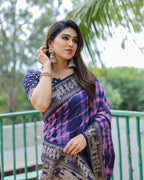 Traditional Printed Border Dola Silk Saree