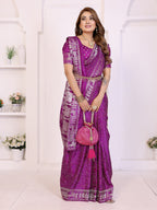 Kanchi Zari Border Satin Silk Bandhej Print Saree