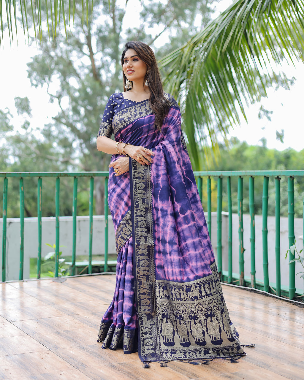 Traditional Printed Border Dola Silk Saree