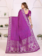 Kanchi Zari Border Satin Silk Bandhej Print Saree