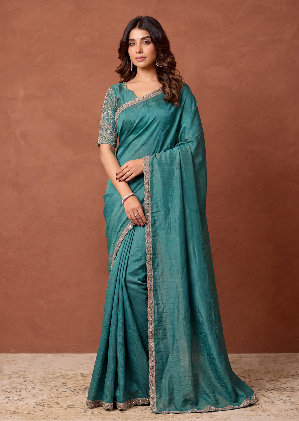 Designer NC Vichitra Embroidered Border Saree