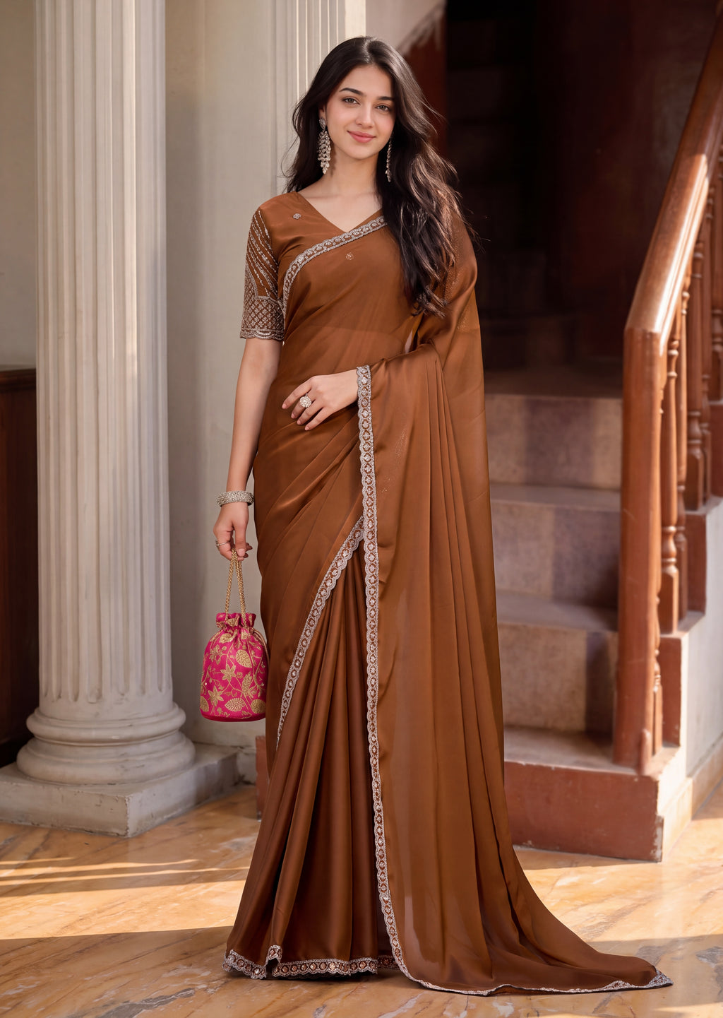 Floral Sequin Border Elegant Rangoli Saree