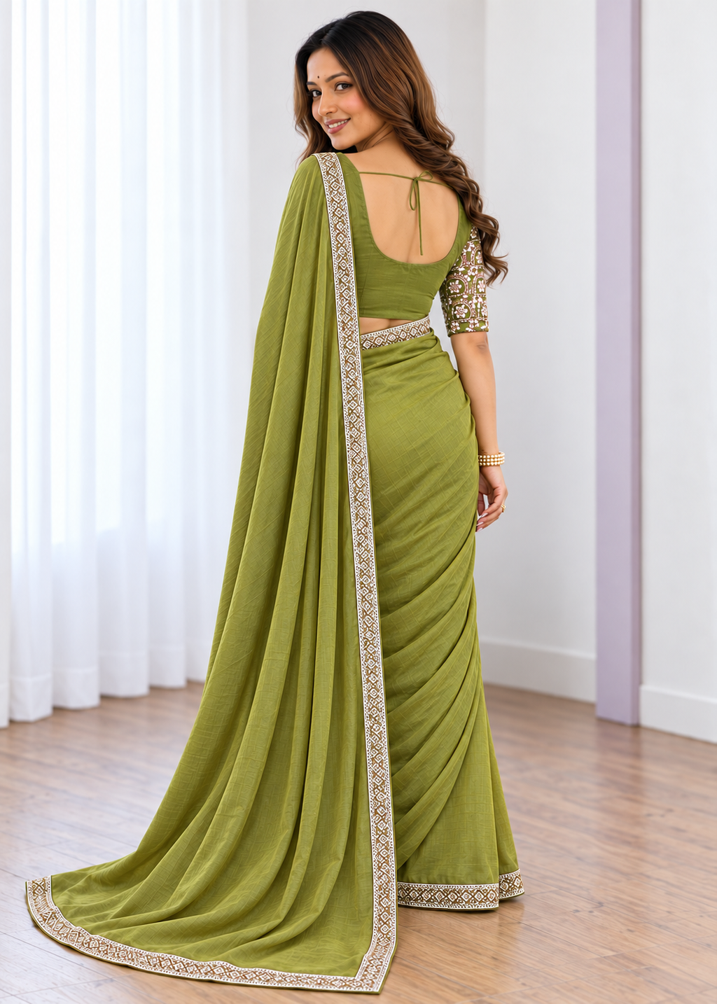 Premium Two-Tone NC Vichitra Beads Handwork Saree