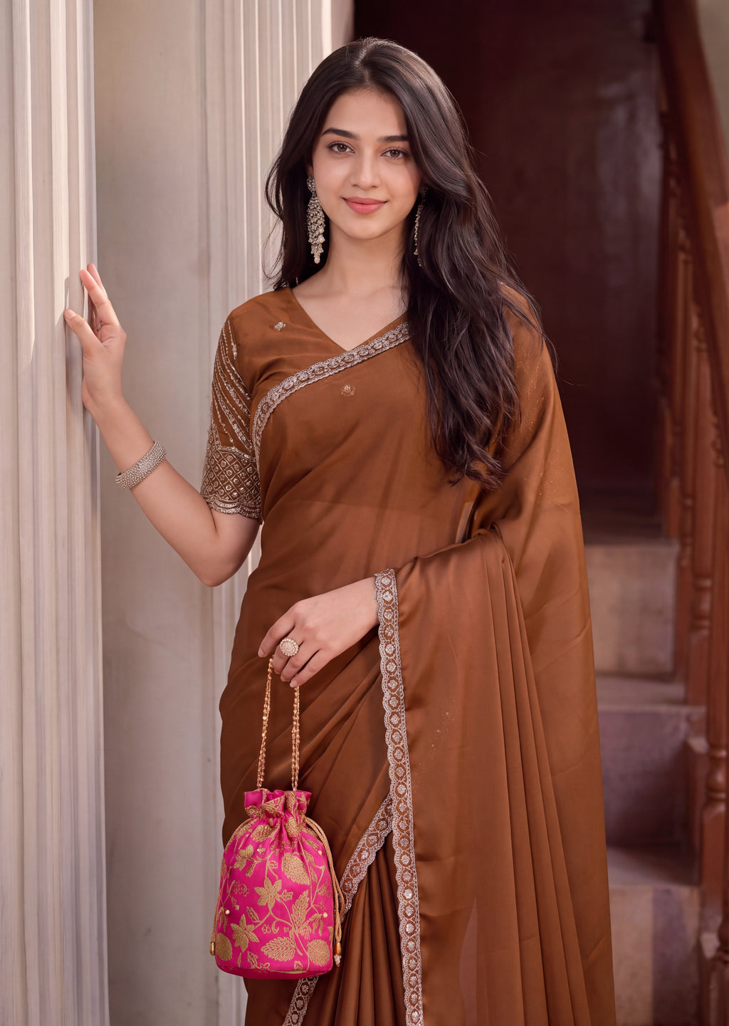 Floral Sequin Border Elegant Rangoli Saree