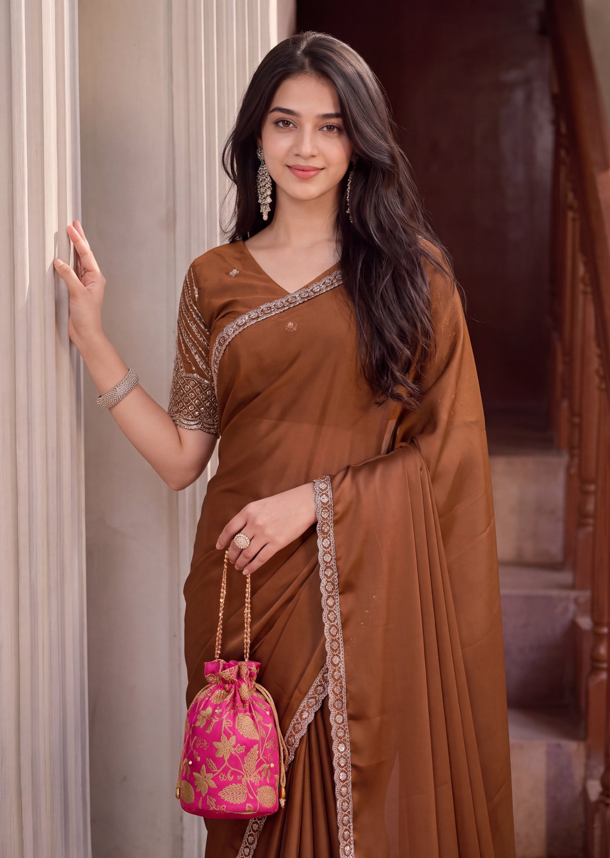 Floral Sequin Border Elegant Rangoli Saree