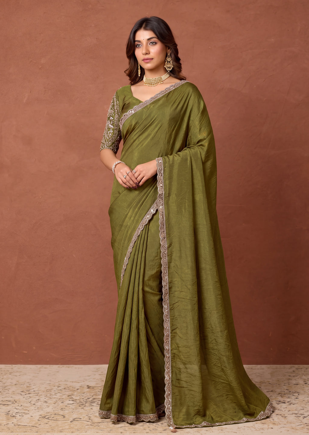 Designer NC Vichitra Embroidered Border Saree