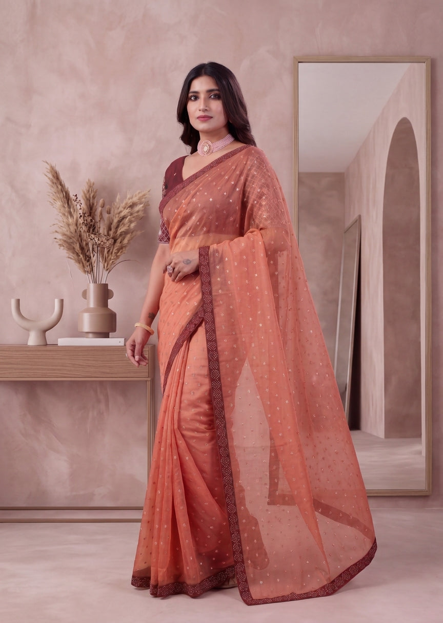 Heavy Sequin Embellished NC Moss Butti Saree