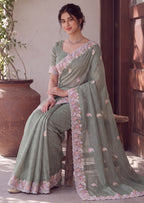 Designer Two-Tone Crunchy Tissue Saree
