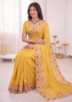 3D Floral Embroidery Two-Tone Crunchy Tissue Saree