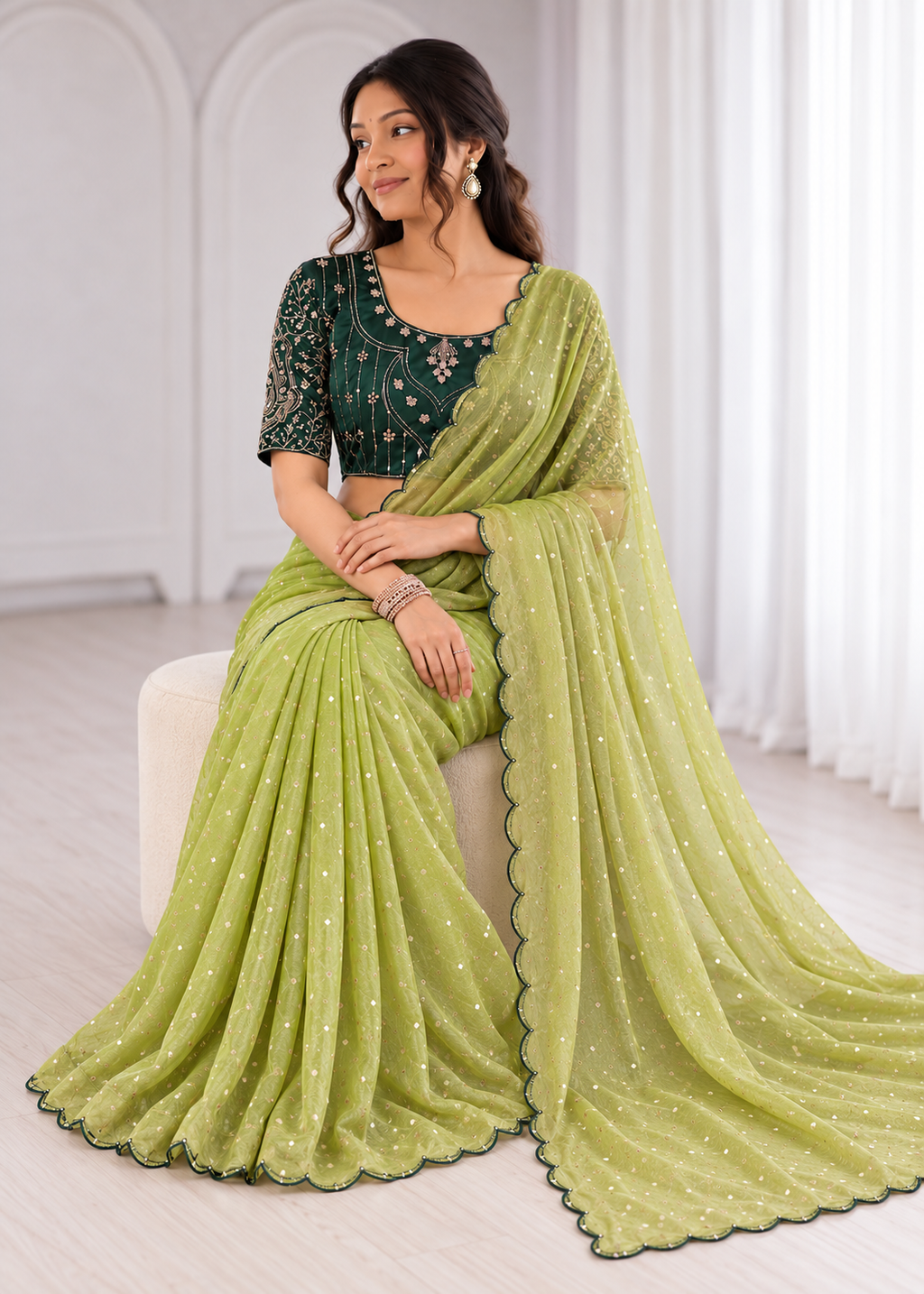 Embroidered Heavy Blouse Premium Chiffon Silk Saree
