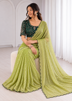 Embroidered Heavy Blouse Premium Chiffon Silk Saree