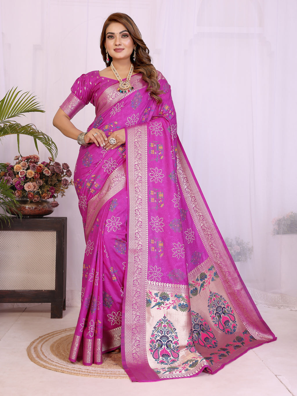 Stylist Lightweight Dola Silk Bandhej Khadi Print Saree