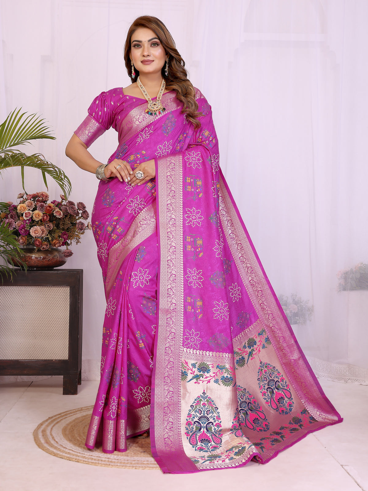Stylist Lightweight Dola Silk Bandhej Khadi Print Saree