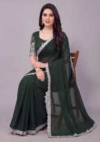 Delicate Embroidery Scalloped Border Rangoli Saree