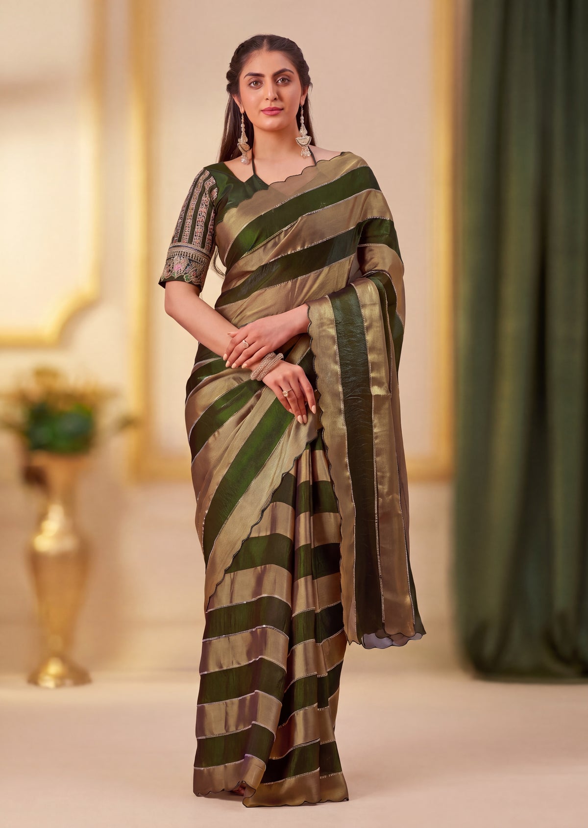 New Designer NC Satin Jarkan Scallop Saree