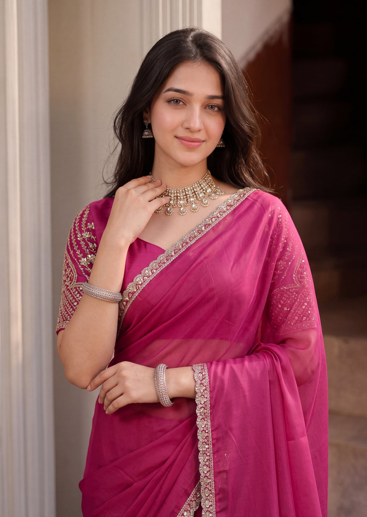 Floral Sequin Border Elegant Rangoli Saree