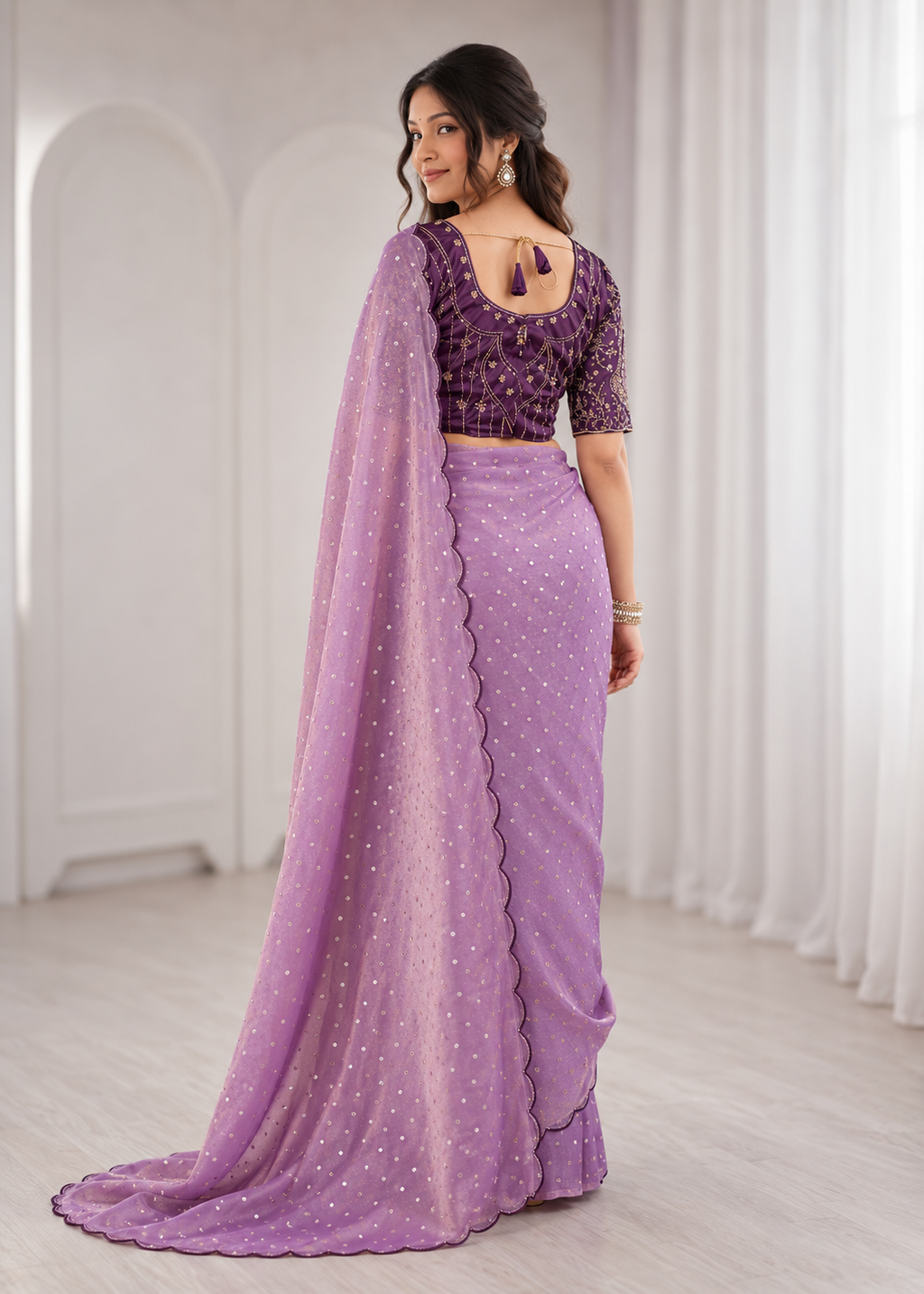 Embroidered Heavy Blouse Premium Chiffon Silk Saree