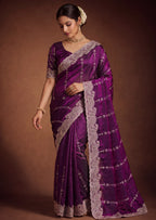 Royal Satin Striped Embroidery Designer Saree