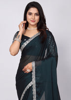 Delicate Embroidery Scalloped Border Rangoli Saree