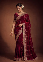 Royal Satin Striped Embroidery Designer Saree