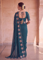 Classy Floral Embroidery Rangoli Saree