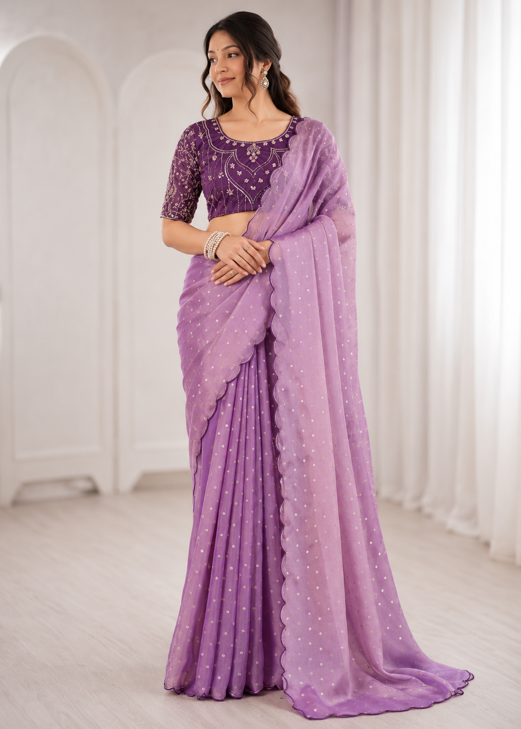 Embroidered Heavy Blouse Premium Chiffon Silk Saree