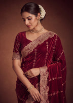 Royal Satin Striped Embroidery Designer Saree