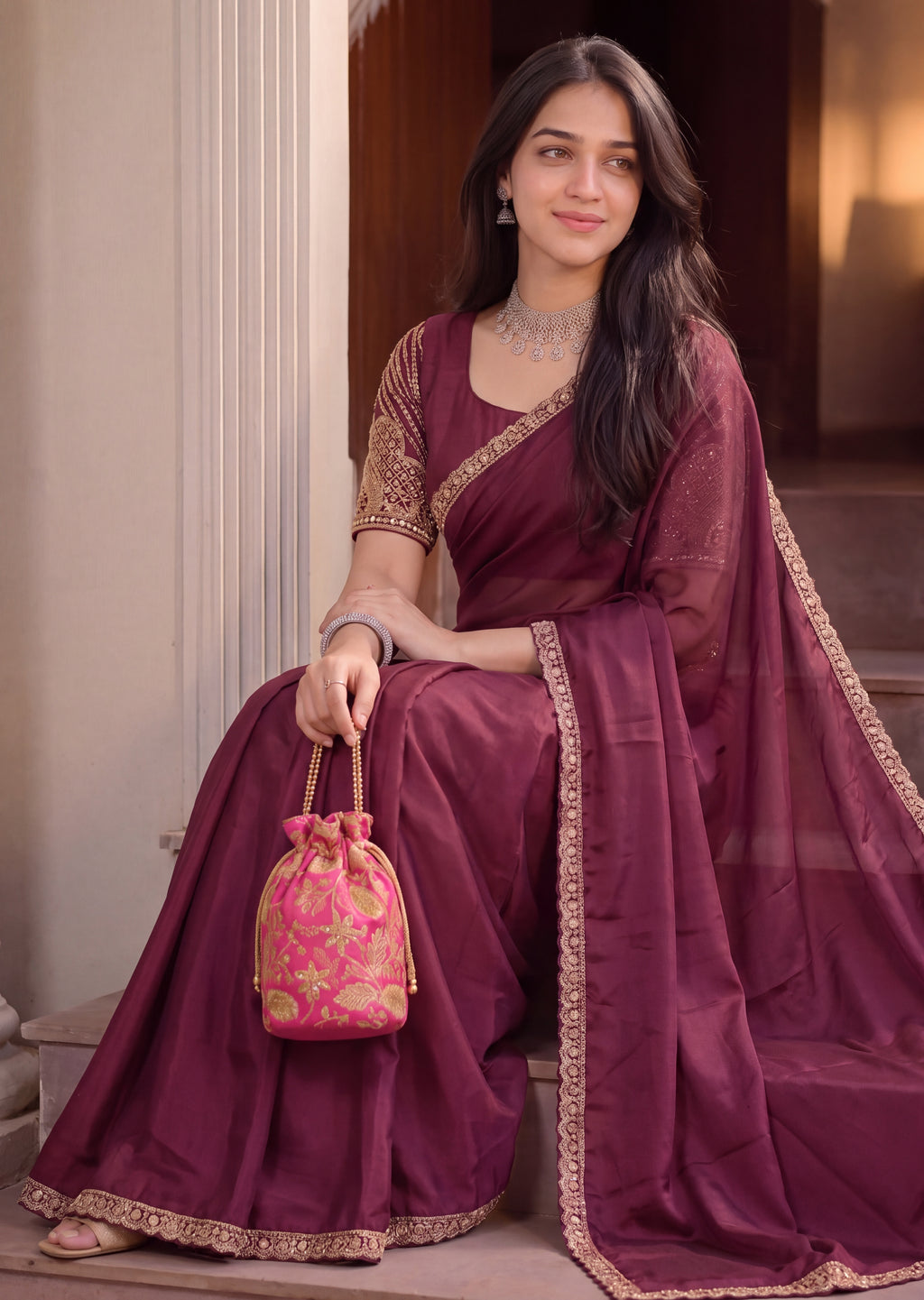 Scalloped Floral Elegant Rangoli Saree