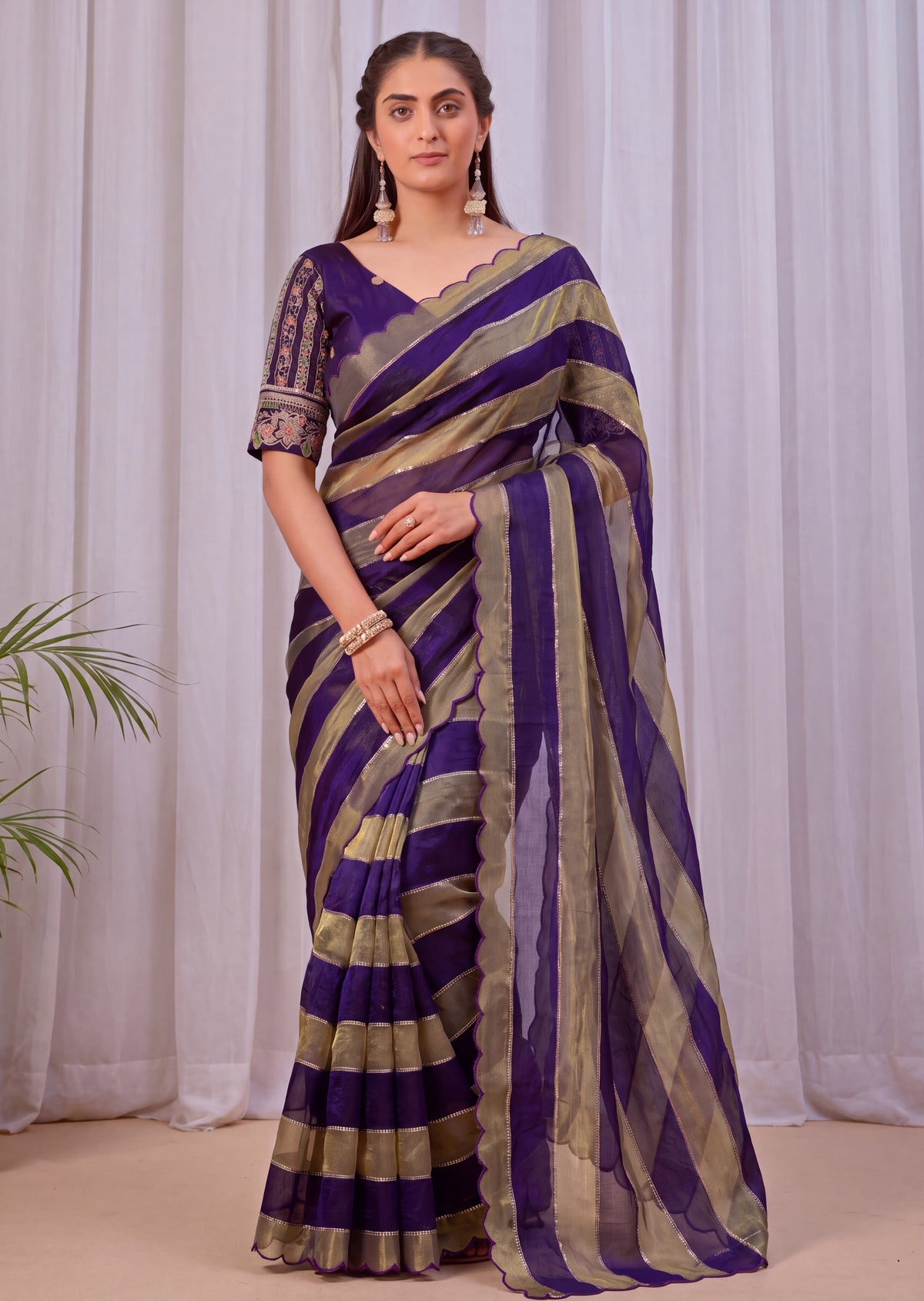 New Designer NC Satin Jarkan Scallop Saree