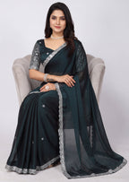 Delicate Embroidery Scalloped Border Rangoli Saree