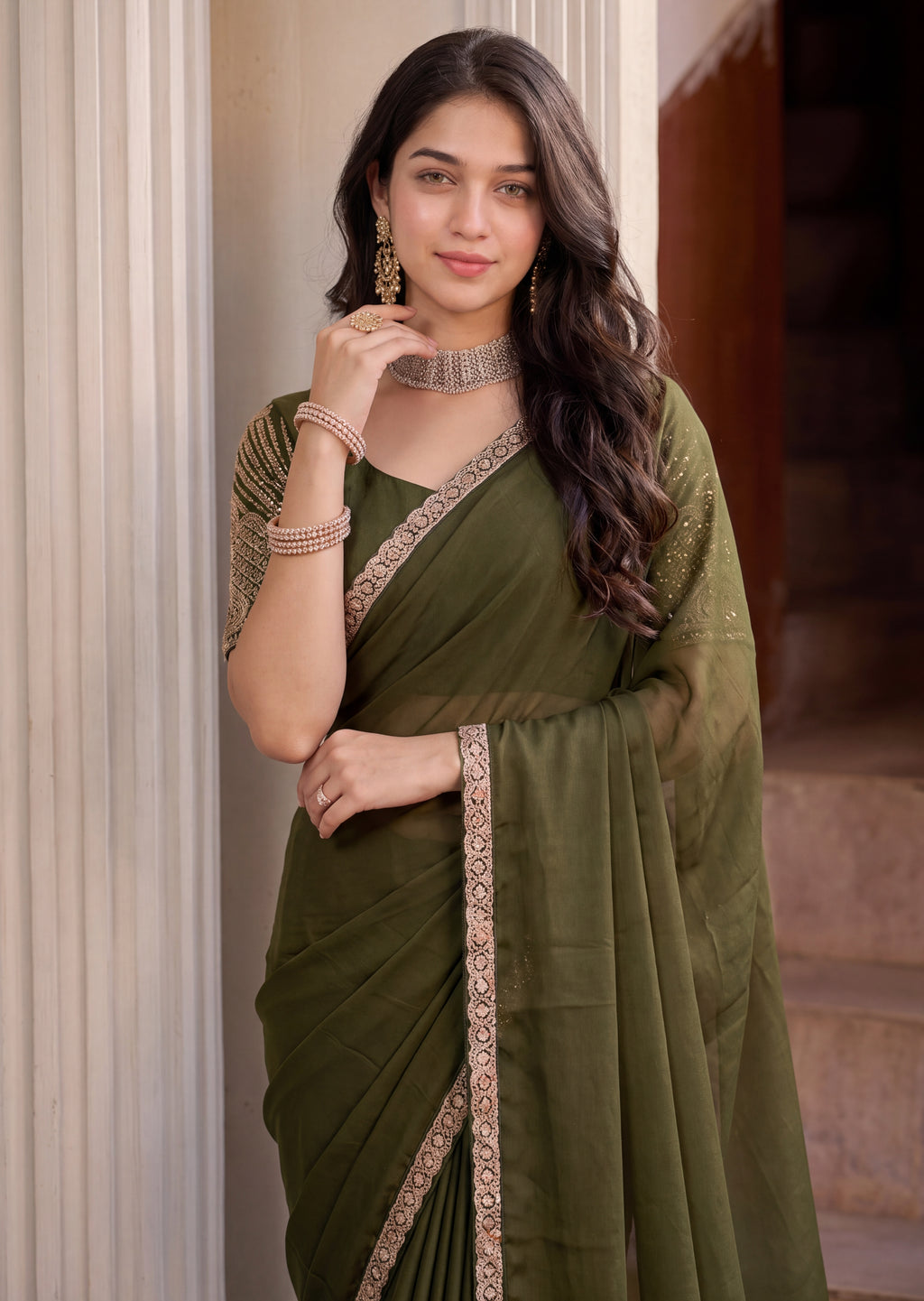 Scalloped Floral Elegant Rangoli Saree