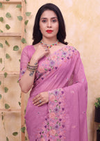 Floral Embroidery Two-Tone Crunchy Tissue Saree