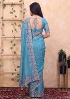 Floral Embroidery Two-Tone Crunchy Tissue Saree