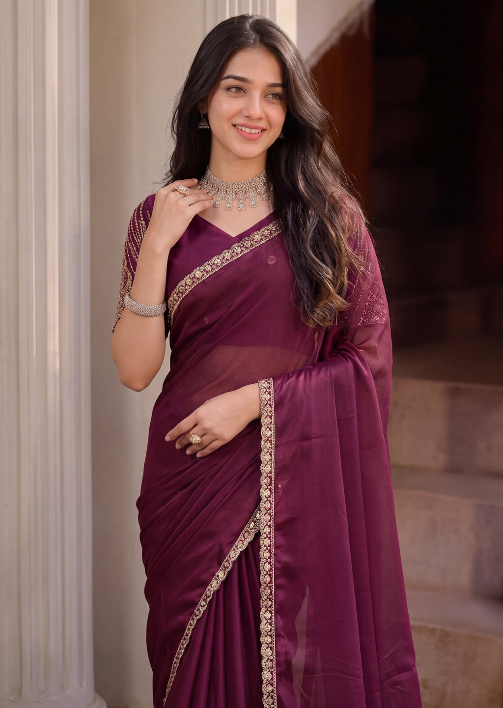 Scalloped Floral Elegant Rangoli Saree