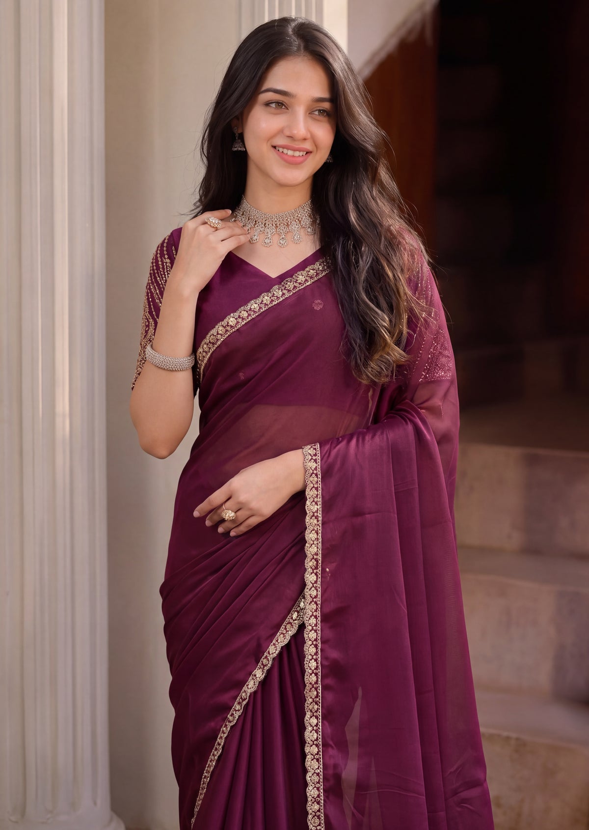Scalloped Floral Elegant Rangoli Saree