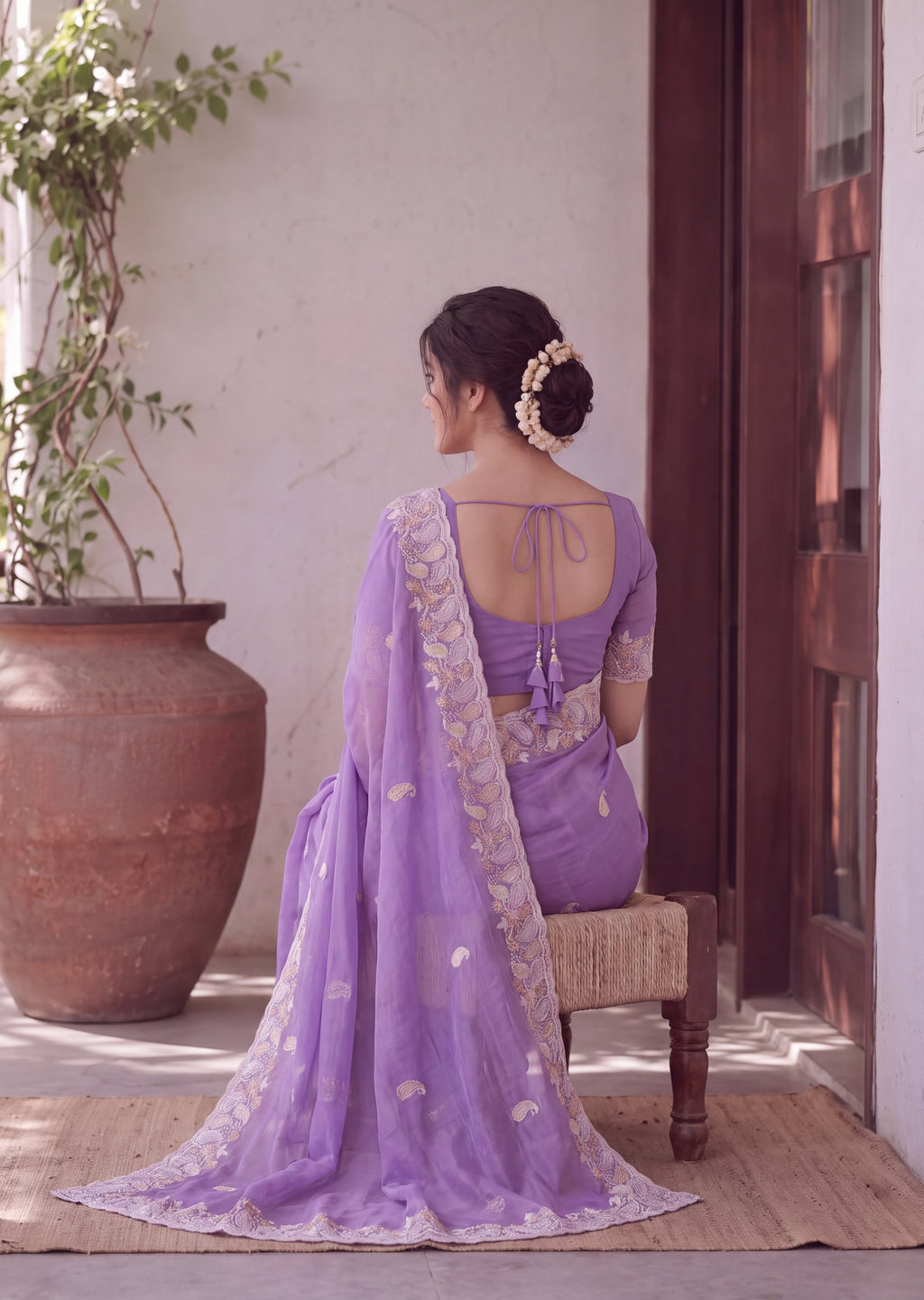 Designer Two-Tone Crunchy Tissue Saree