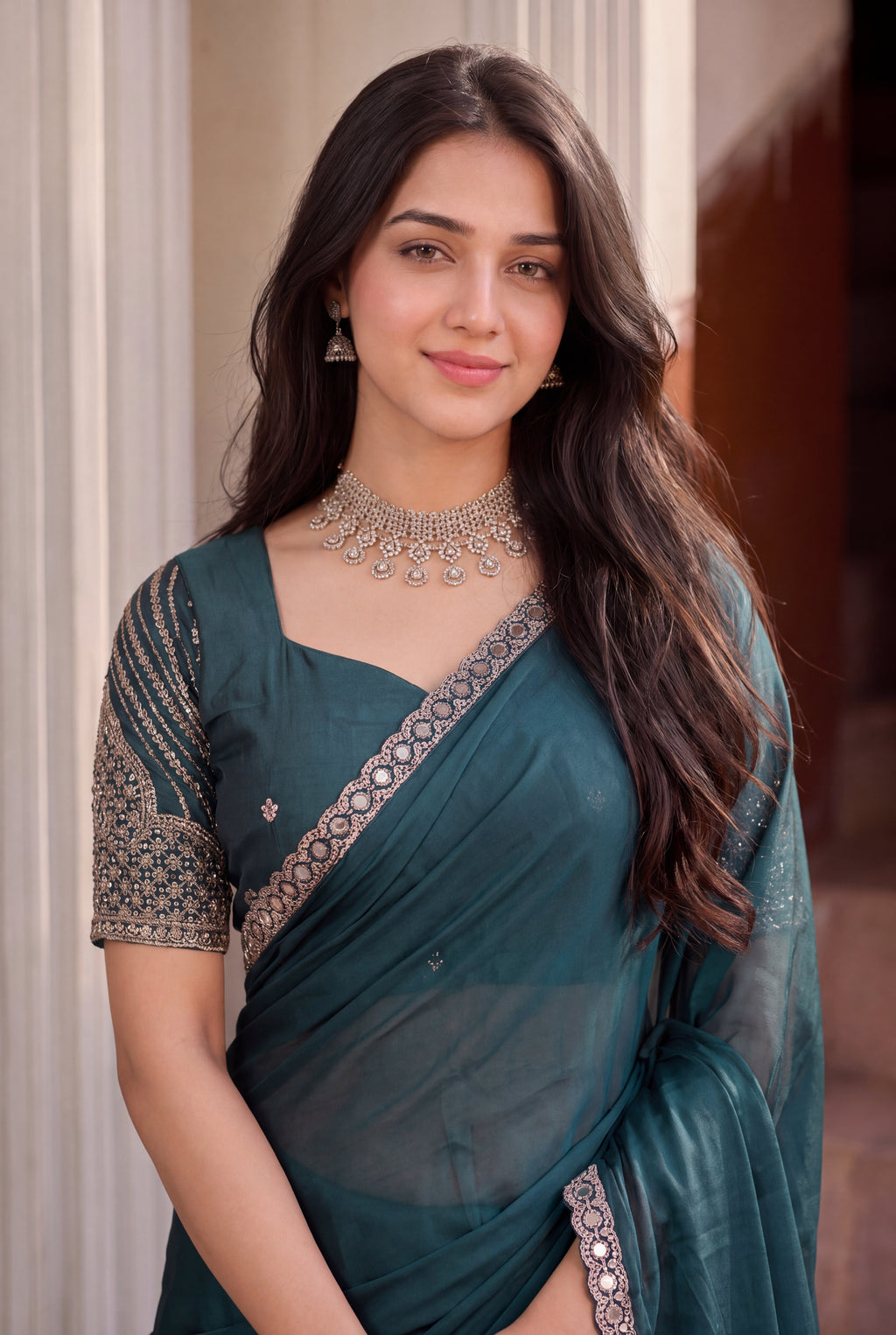 Floral Sequin Border Elegant Rangoli Saree