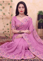 Floral Embroidery Two-Tone Crunchy Tissue Saree